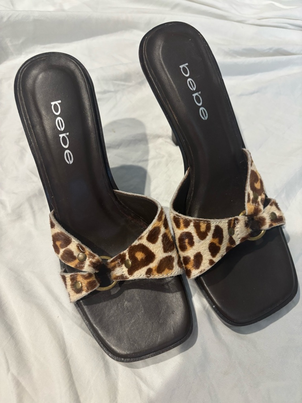 NWT Rare Y2K bebe Leopard Square Toe Heels